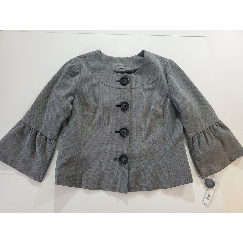 Apt. 9 Women's Gray Tweed Blazer Jacket Sz 16 Misses 3/4 Ruffled Sleeves NWT $60